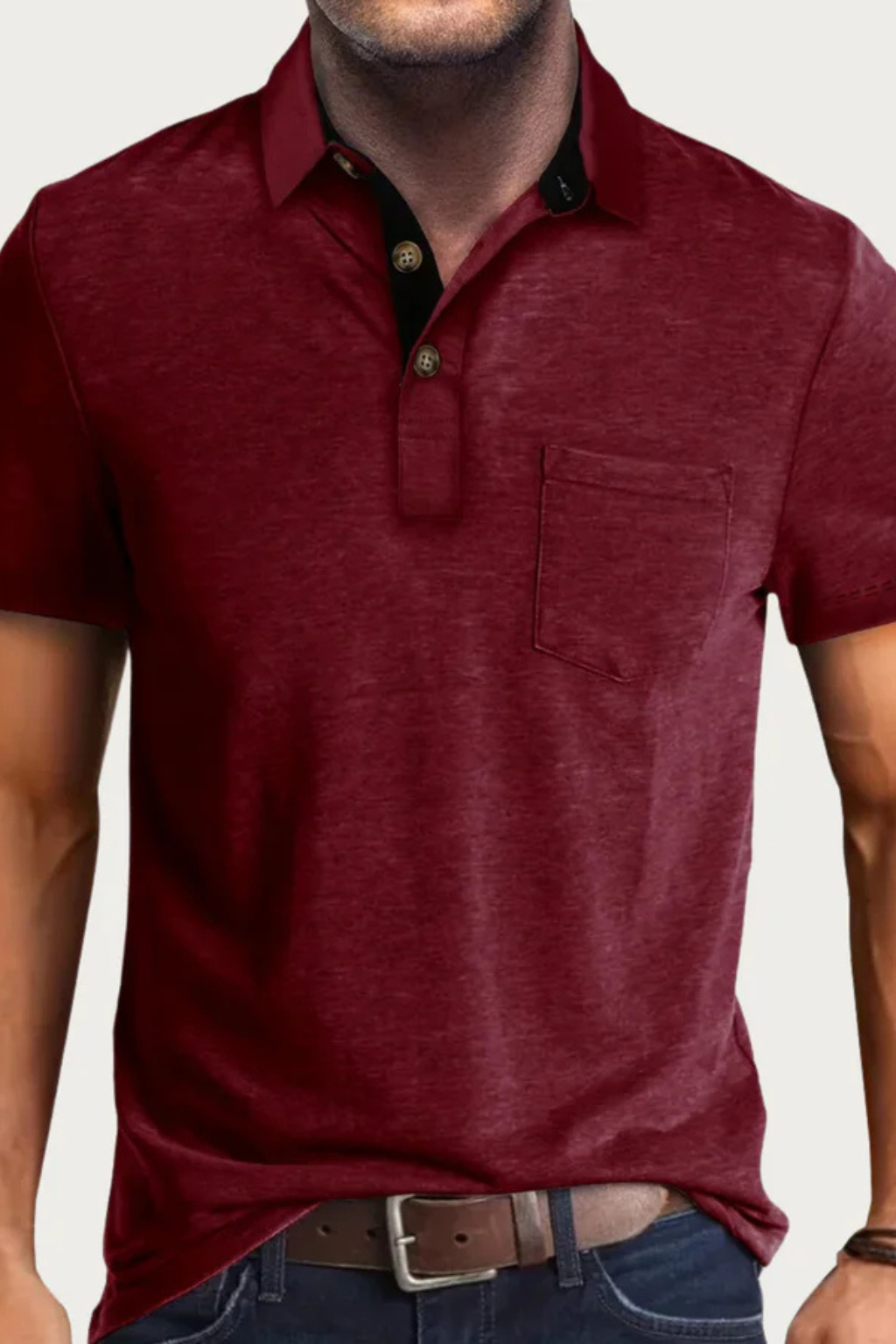 Men’s Casual Contrast Collar Polo | Short Sleeve Shirt with Chest Pocket