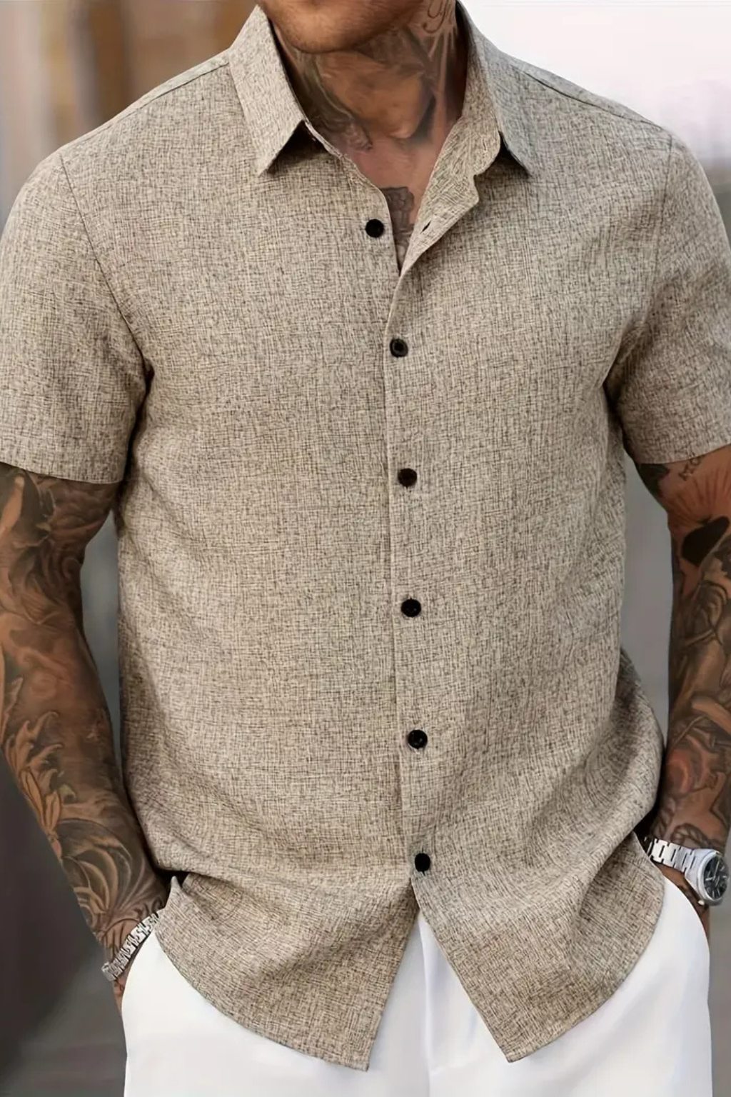 Men’s Textured Summer Button-Down | Relaxed Fit Short Sleeve Shirt