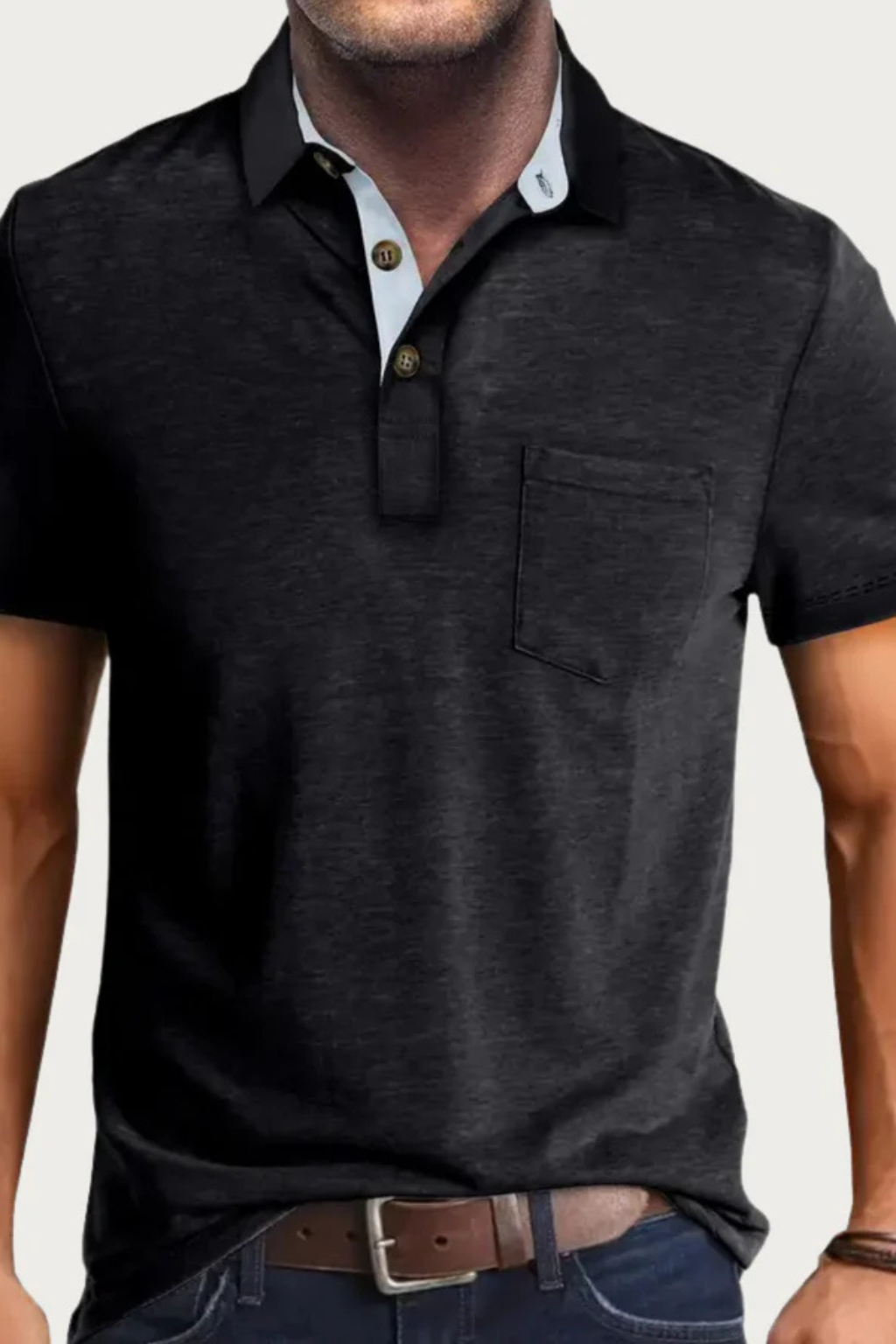 Men’s Casual Contrast Collar Polo | Short Sleeve Shirt with Chest Pocket