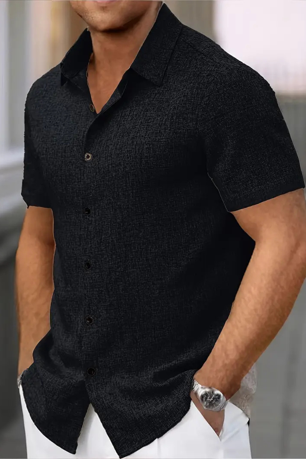 Men’s Textured Summer Button-Down | Relaxed Fit Short Sleeve Shirt