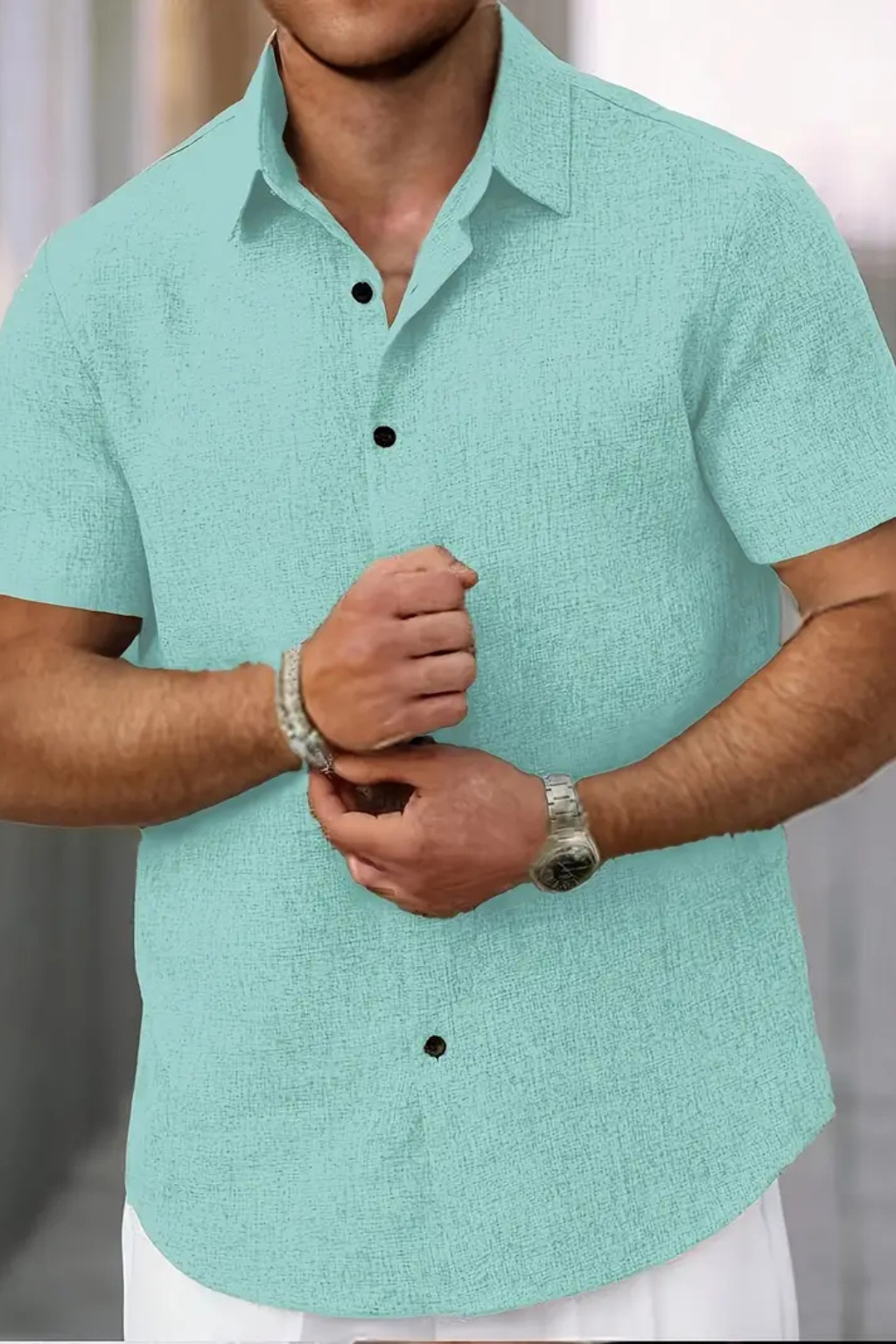 Men’s Textured Summer Button-Down | Relaxed Fit Short Sleeve Shirt