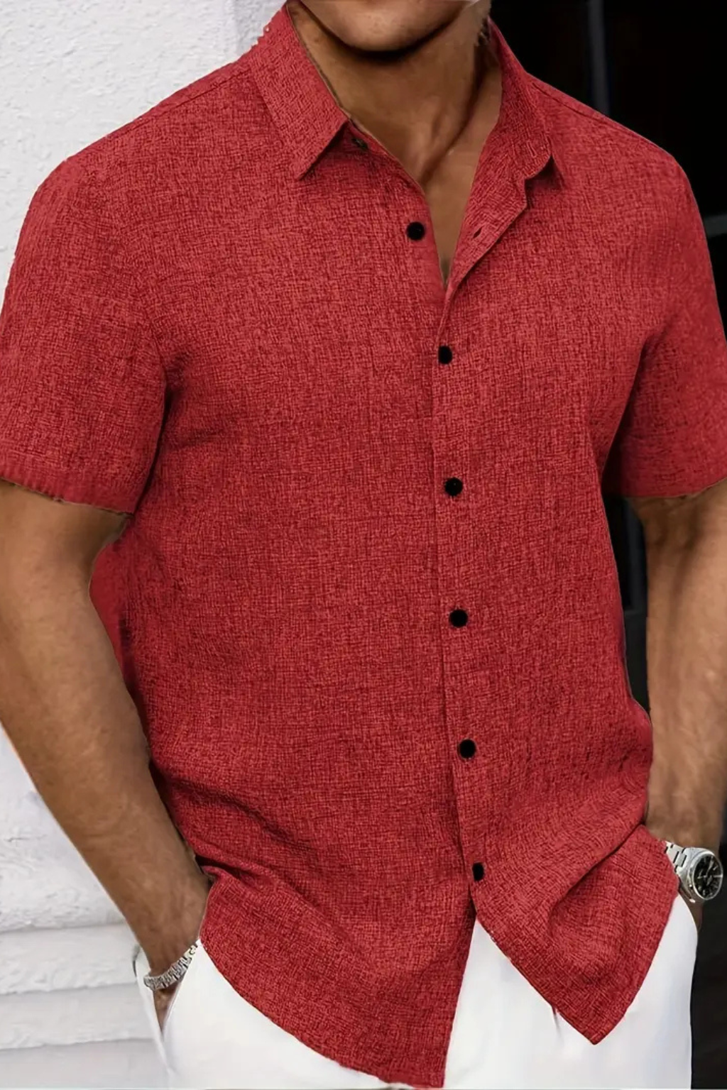 Men’s Textured Summer Button-Down | Relaxed Fit Short Sleeve Shirt