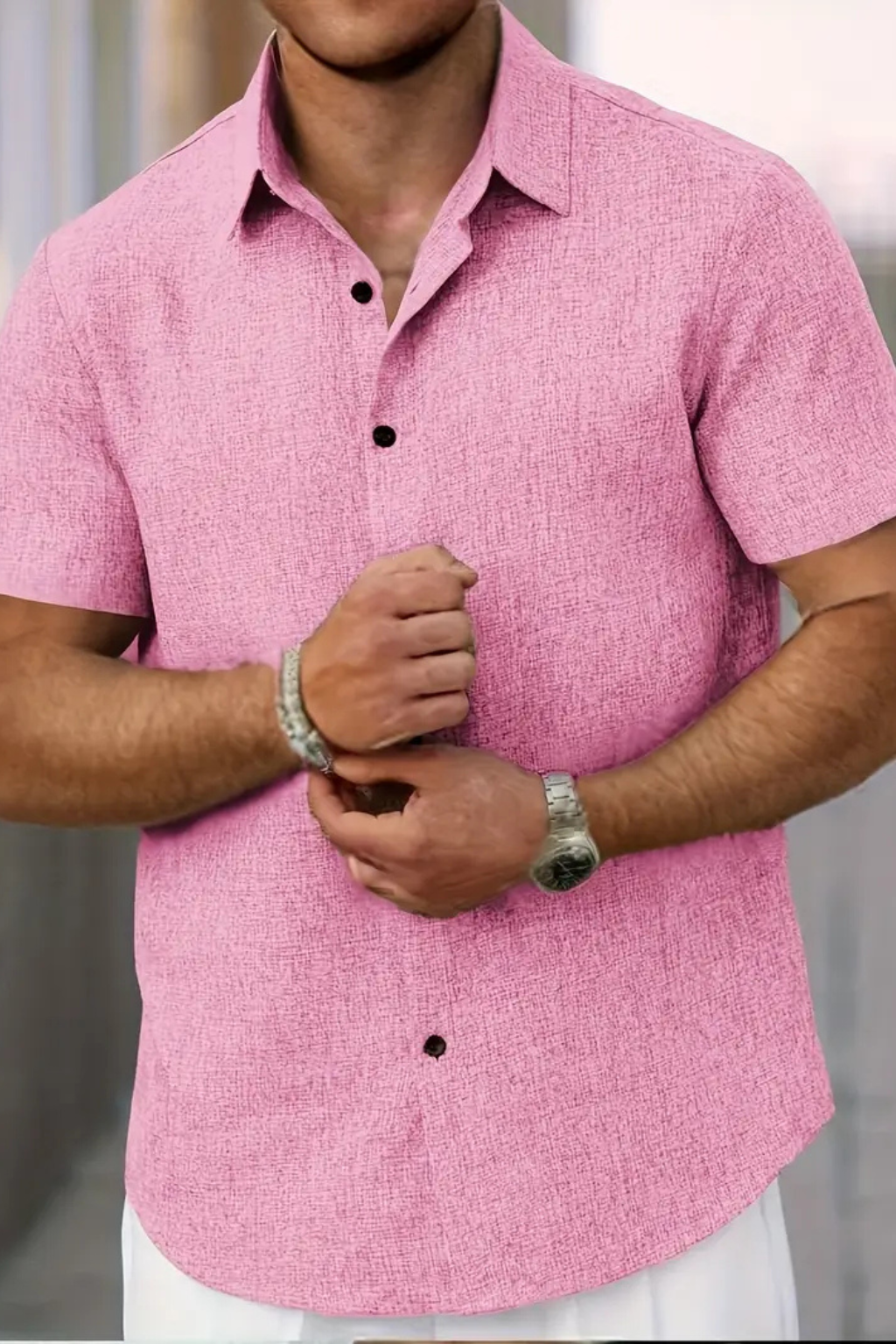 Men’s Textured Summer Button-Down | Relaxed Fit Short Sleeve Shirt