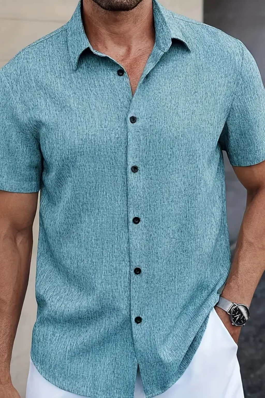 Men’s Textured Summer Button-Down | Relaxed Fit Short Sleeve Shirt