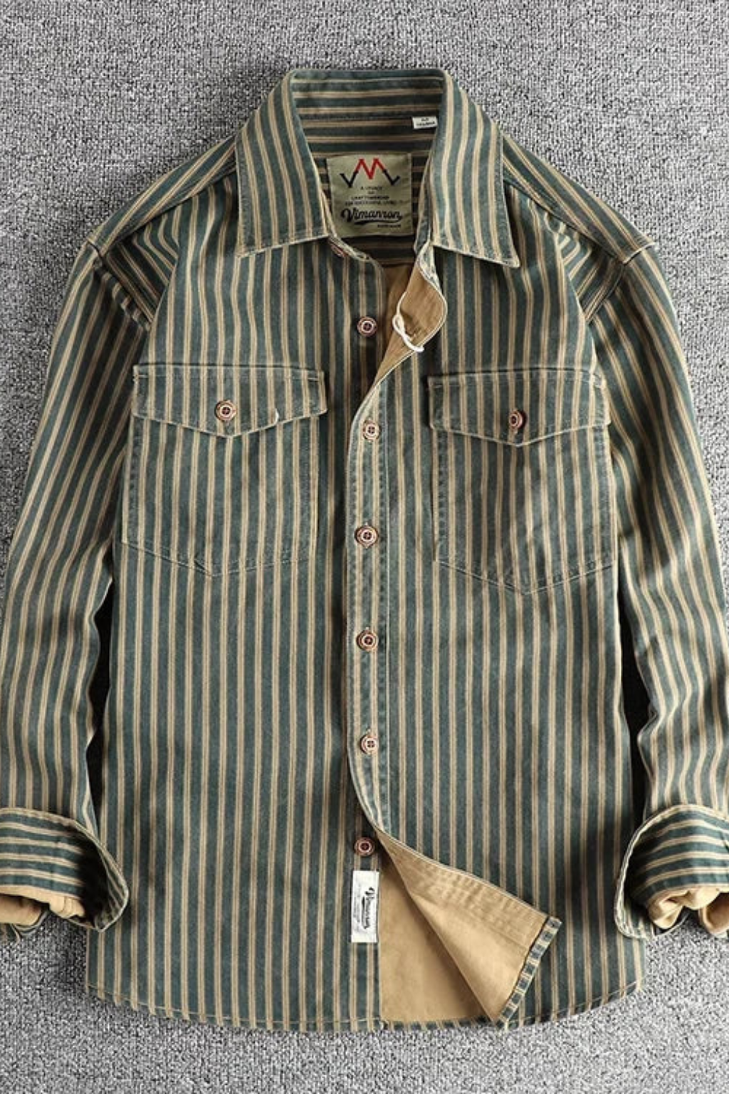 Men’s Washed Striped Utility Shirt | Loose Fit Long Sleeve Button-Down