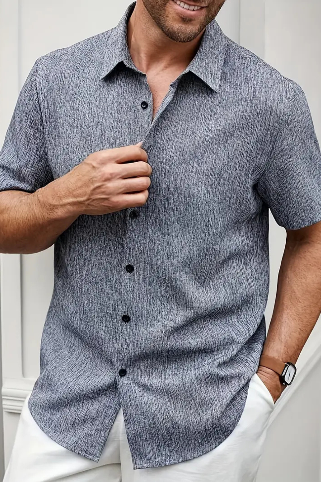 Men’s Textured Summer Button-Down | Relaxed Fit Short Sleeve Shirt