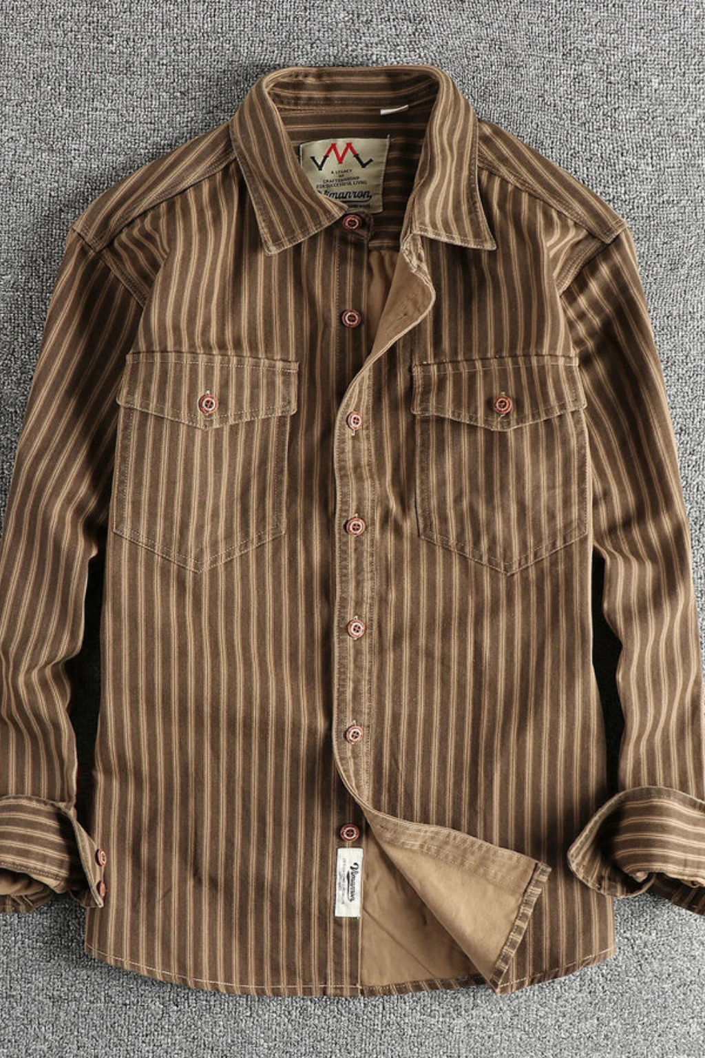 Men’s Washed Striped Utility Shirt | Loose Fit Long Sleeve Button-Down