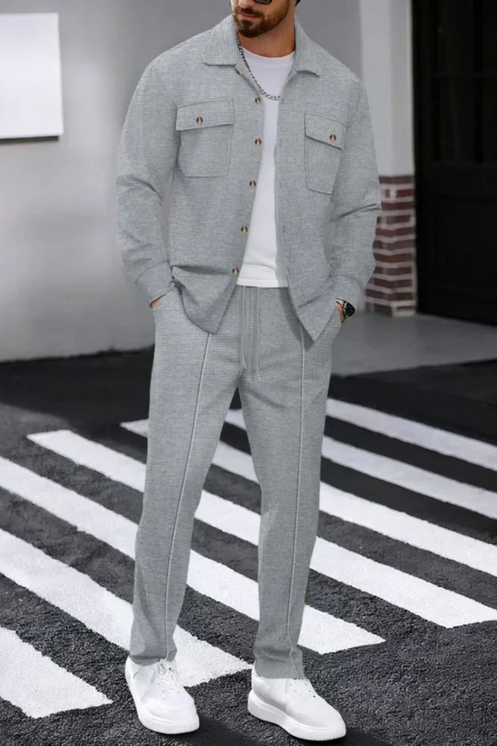 Men’s Utility Two-Piece Set | Dual Pocket Overshirt & Drawstring Straight-Leg Trousers