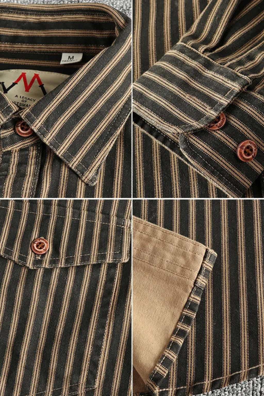 Men’s Washed Striped Utility Shirt | Loose Fit Long Sleeve Button-Down