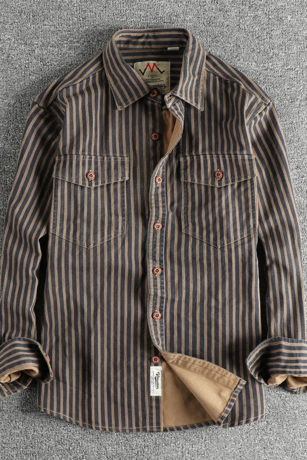 Men’s Washed Striped Utility Shirt | Loose Fit Long Sleeve Button-Down