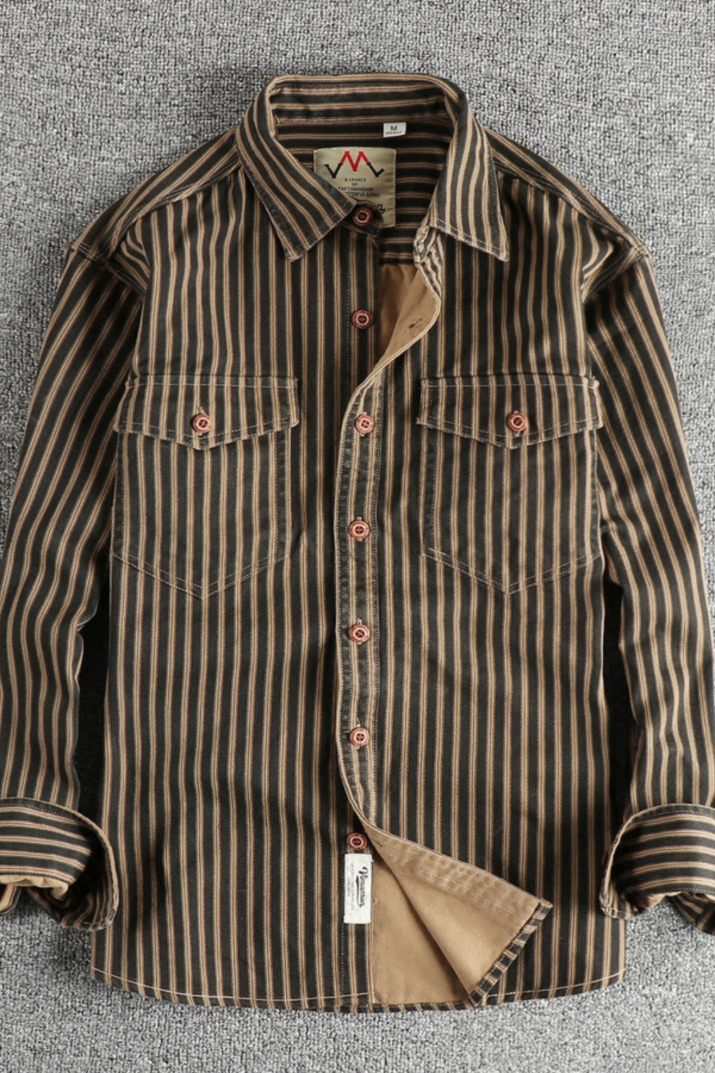 Men’s Washed Striped Utility Shirt | Loose Fit Long Sleeve Button-Down