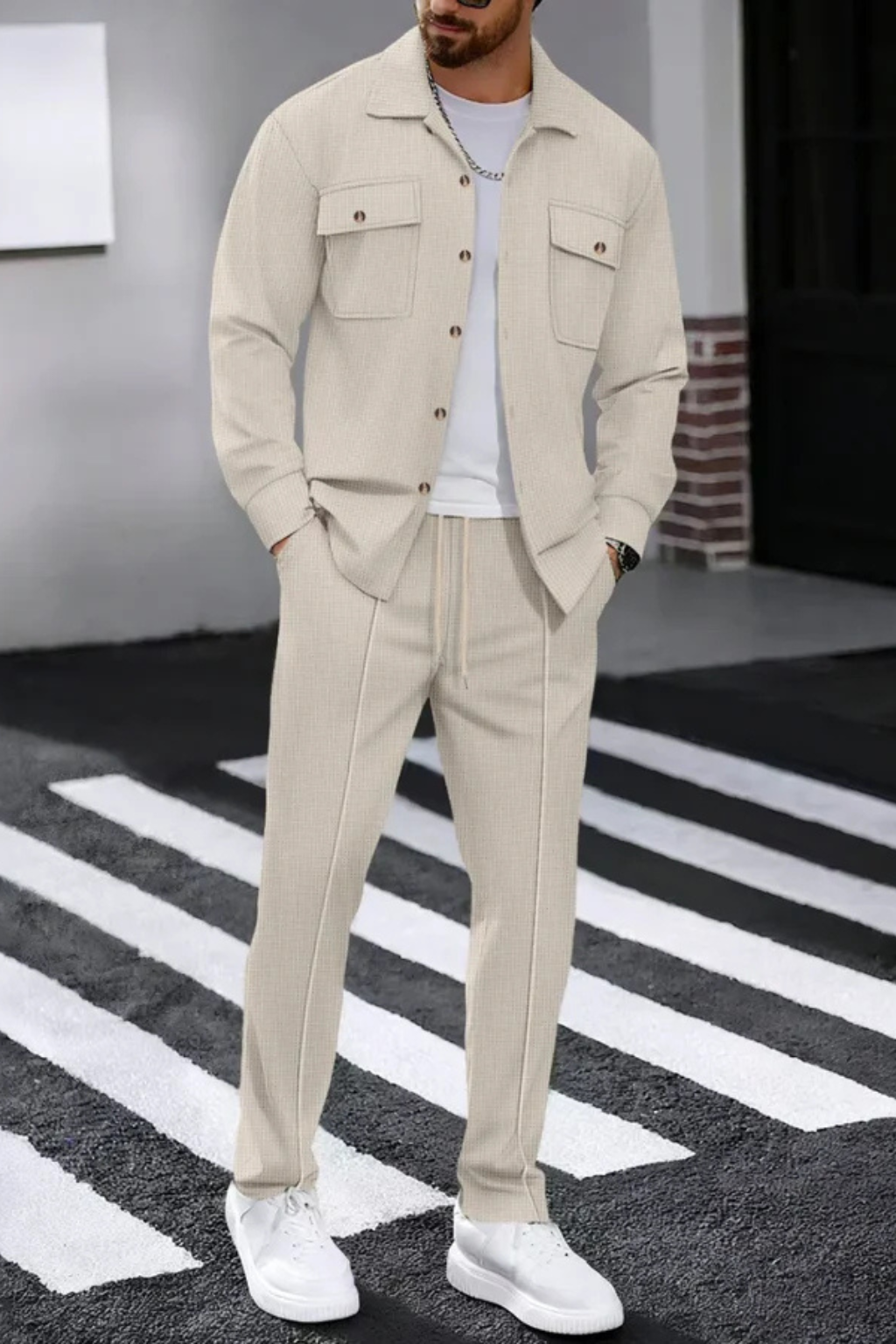Men’s Utility Two-Piece Set | Dual Pocket Overshirt & Drawstring Straight-Leg Trousers