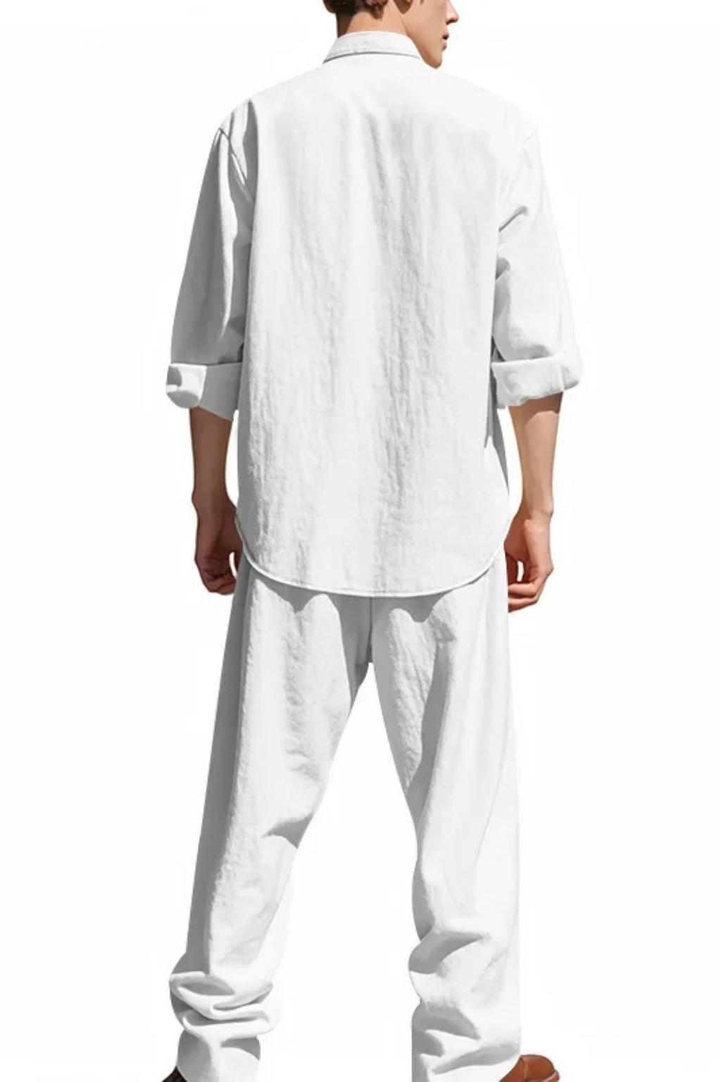 Men’s Linen Grandad Collar Set | Long Sleeve Henley-Style Shirt & Relaxed Trousers