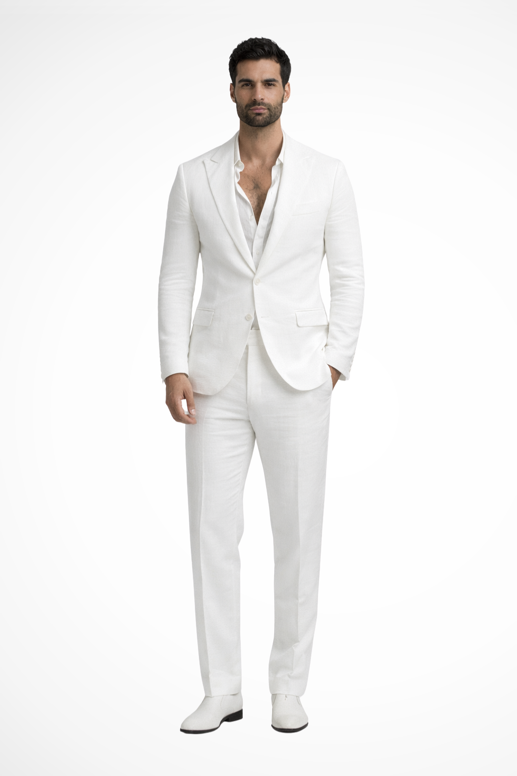 Men’s White Relaxed Fit Summer Suit | Linen-Style 2-Piece