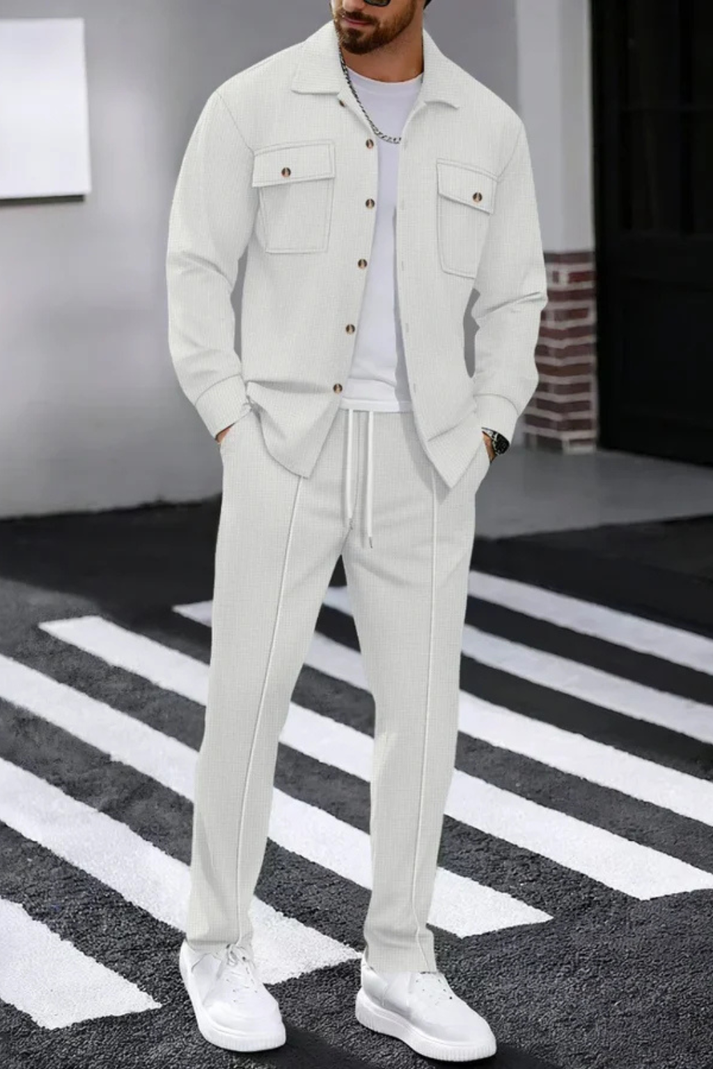Men’s Utility Two-Piece Set | Dual Pocket Overshirt & Drawstring Straight-Leg Trousers