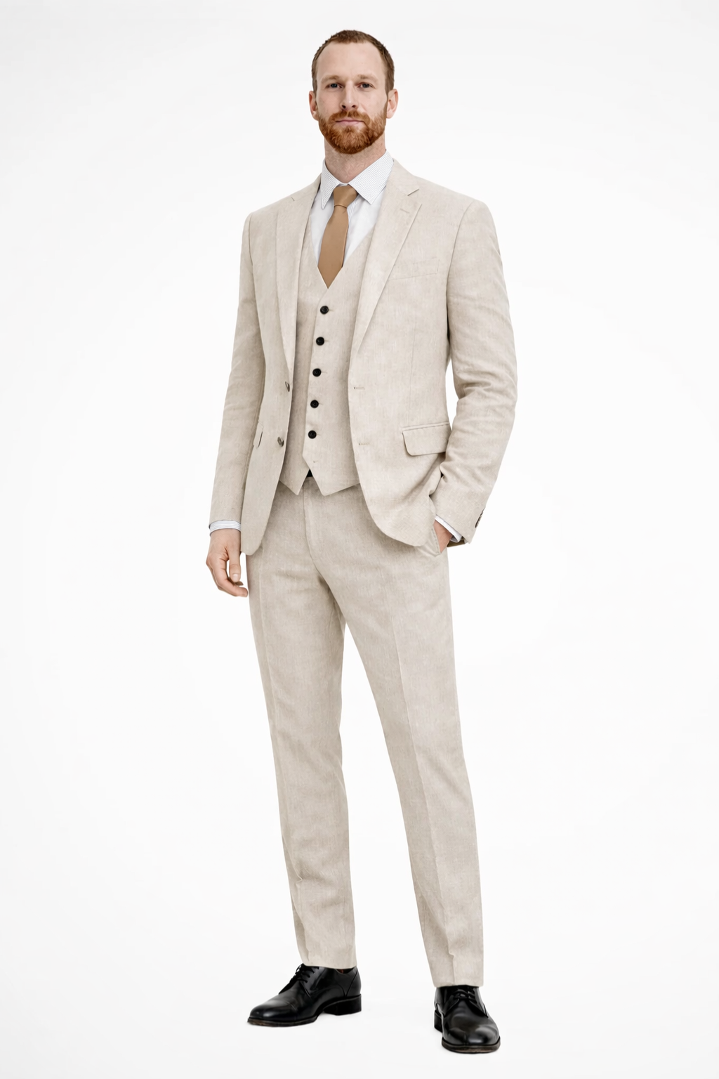 Men’s Light Blue Linen-Style 3-Piece Suit | Formal Blazer, Waistcoat & Trousers Set