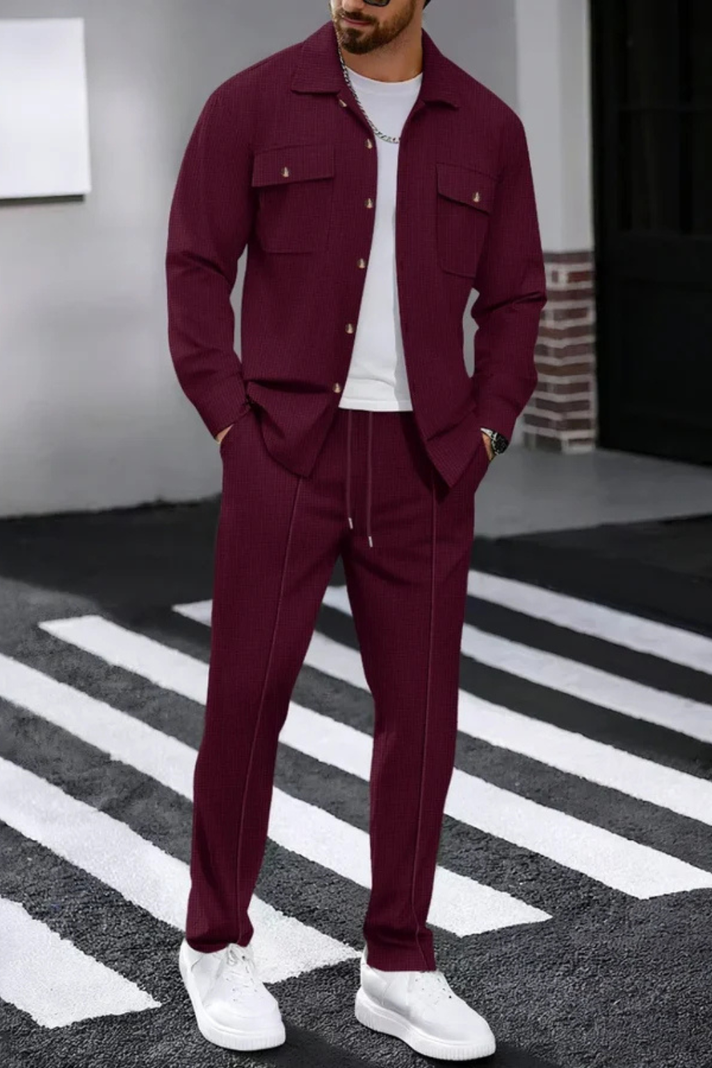 Men’s Utility Two-Piece Set | Dual Pocket Overshirt & Drawstring Straight-Leg Trousers