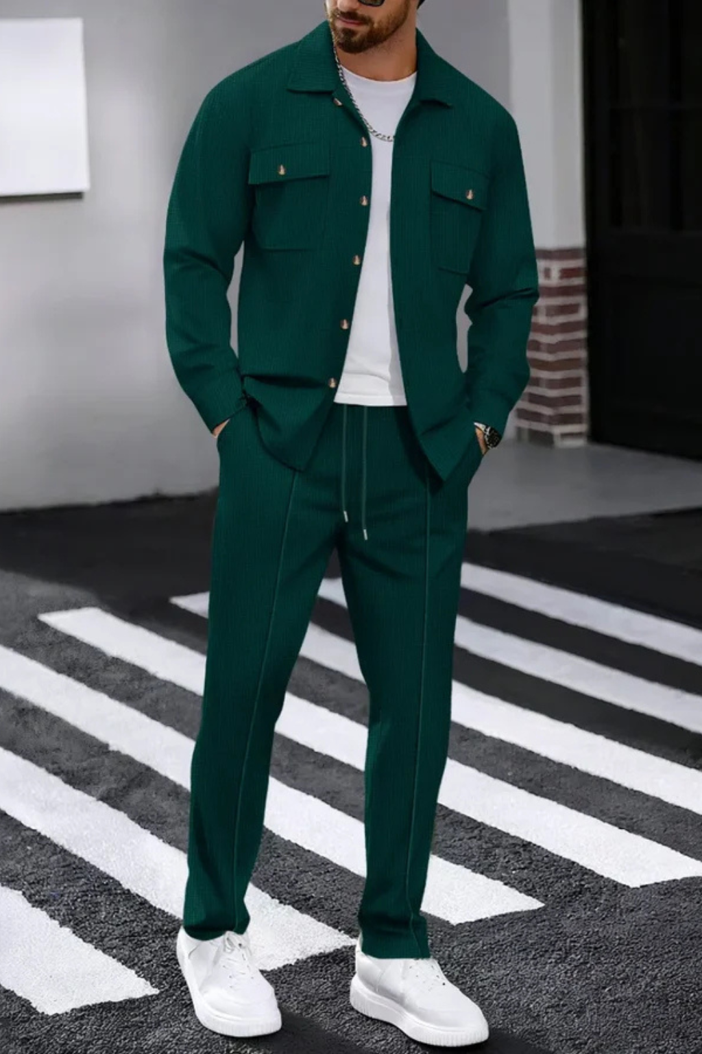 Men’s Utility Two-Piece Set | Dual Pocket Overshirt & Drawstring Straight-Leg Trousers