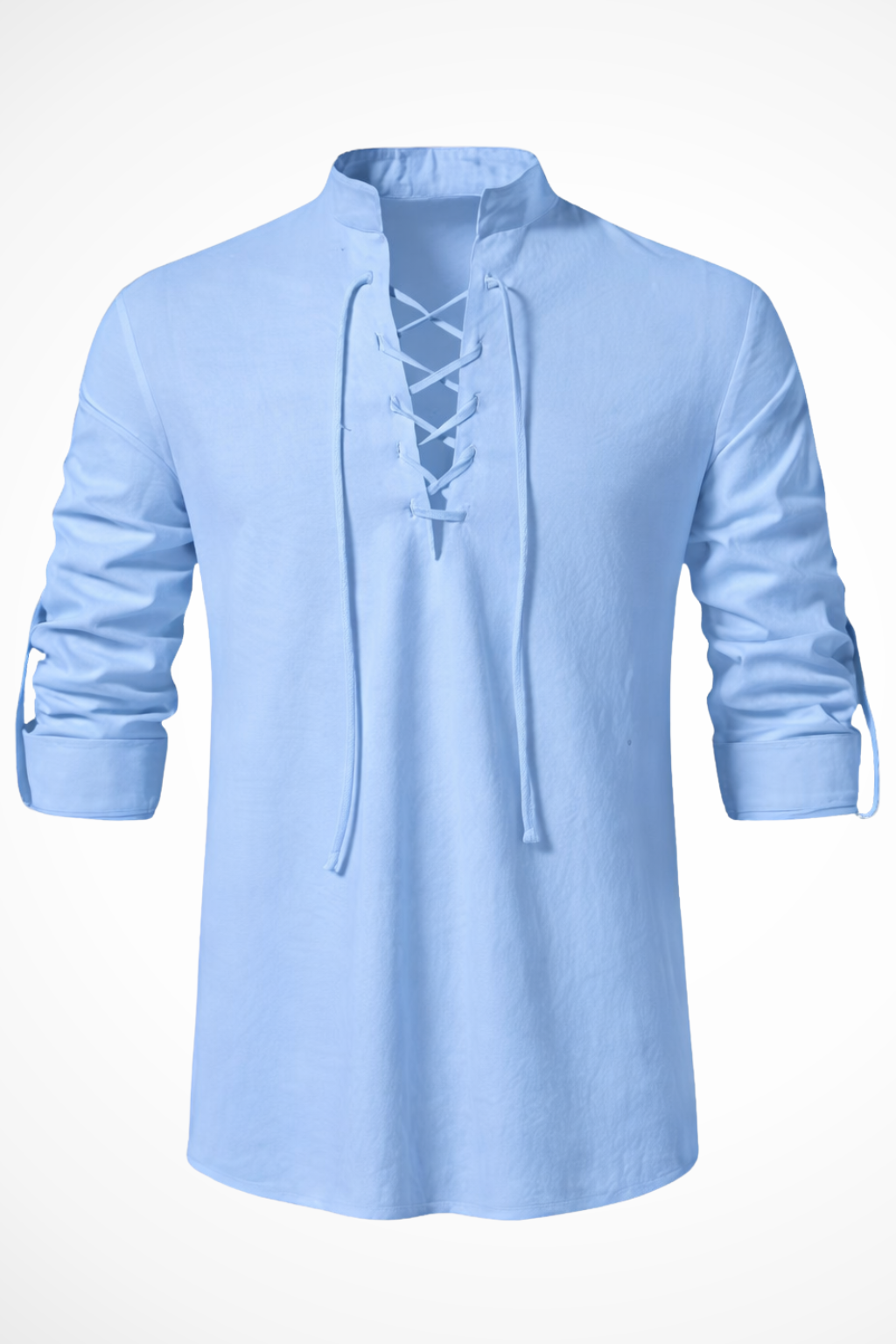 Men’s Lace-Up Linen-Style Shirt | Long Sleeve Roll-Tab Casual Top
