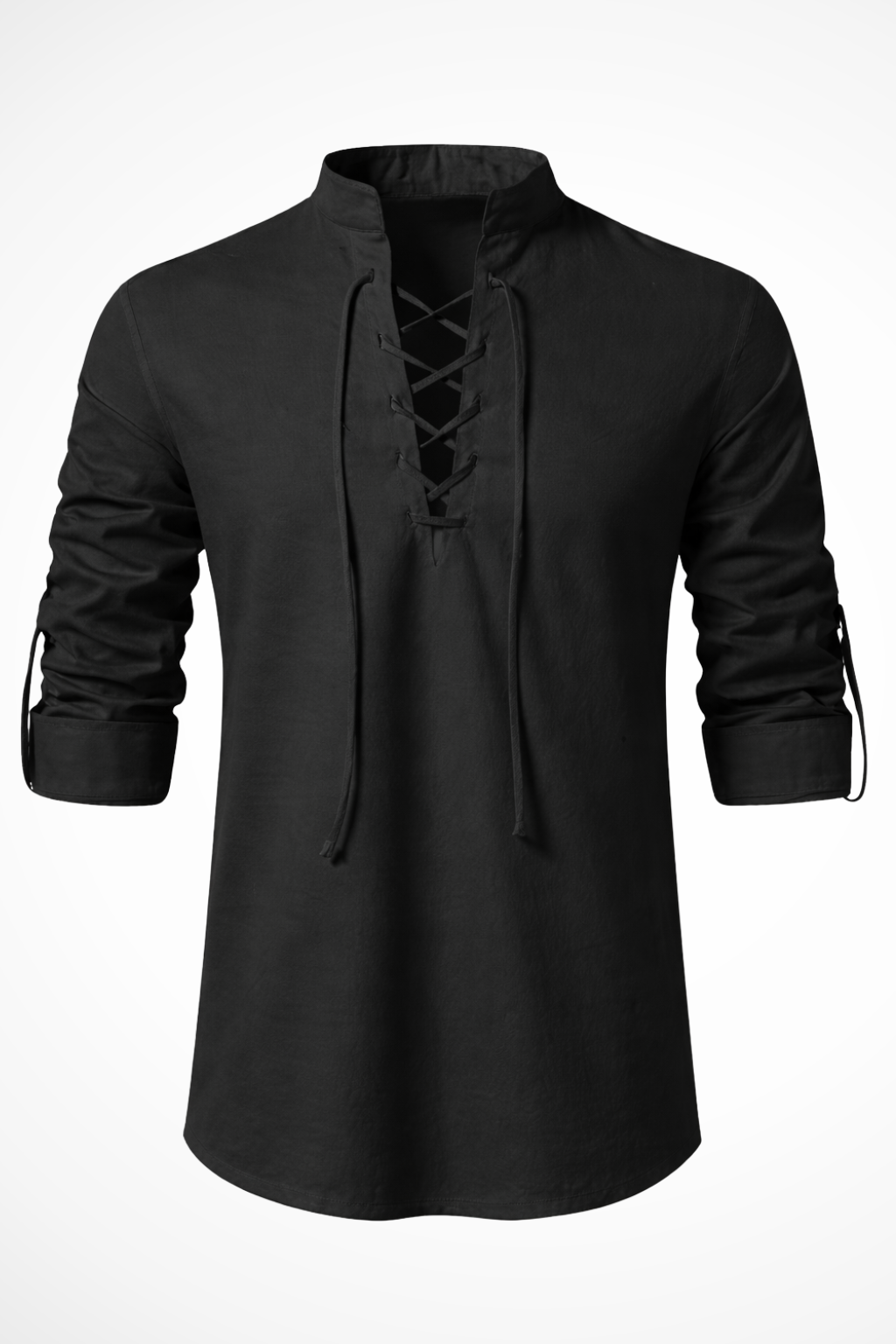 Men’s Lace-Up Linen-Style Shirt | Long Sleeve Roll-Tab Casual Top