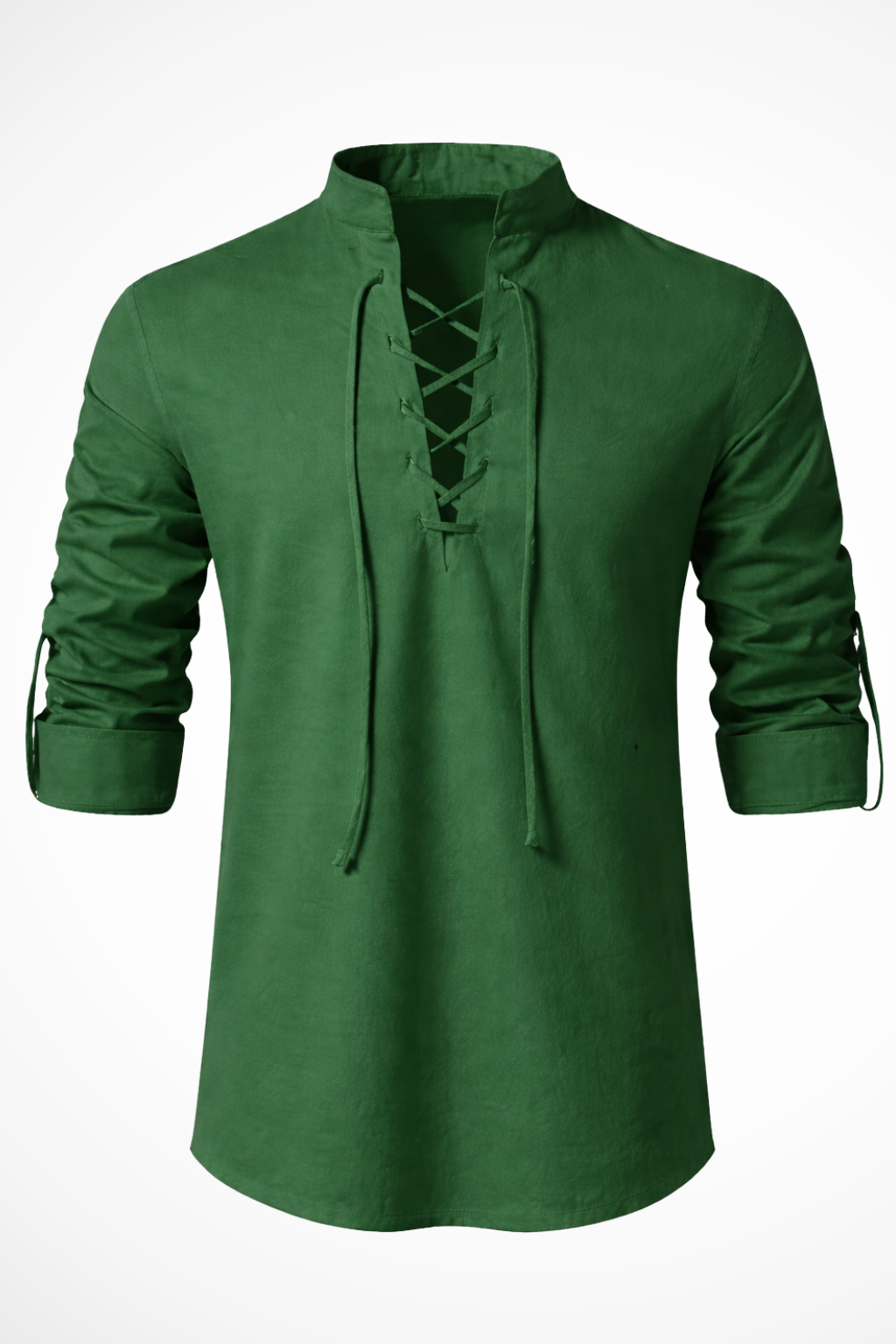 Men’s Lace-Up Linen-Style Shirt | Long Sleeve Roll-Tab Casual Top