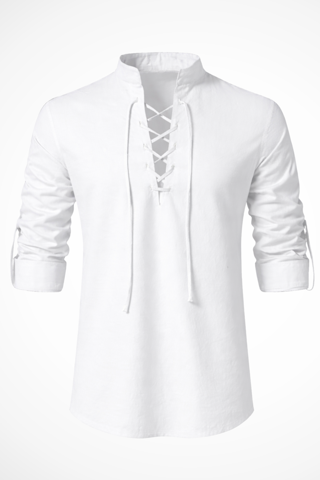 Men’s Lace-Up Linen-Style Shirt | Long Sleeve Roll-Tab Casual Top