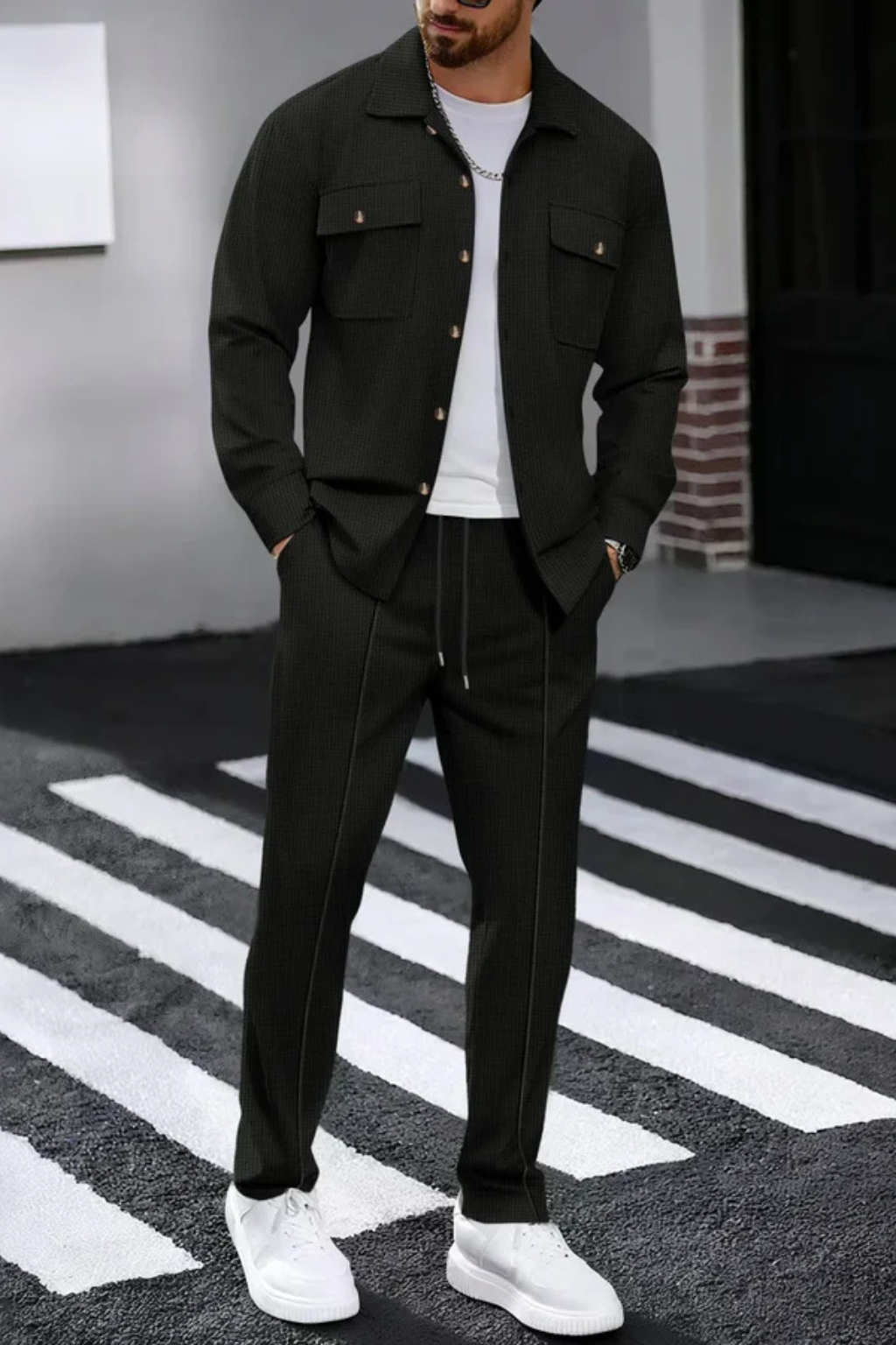 Men’s Utility Two-Piece Set | Dual Pocket Overshirt & Drawstring Straight-Leg Trousers