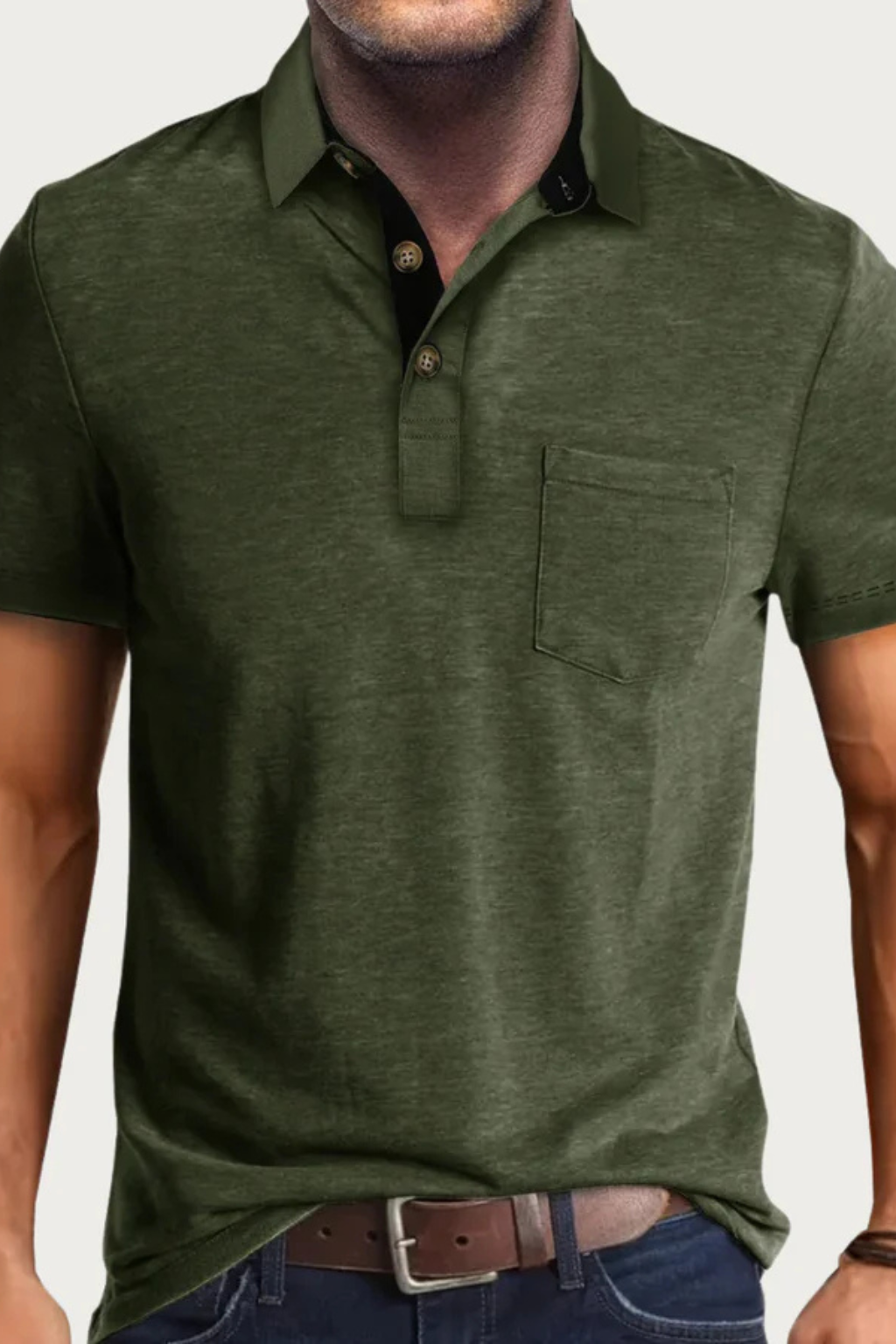 Men’s Casual Contrast Collar Polo | Short Sleeve Shirt with Chest Pocket