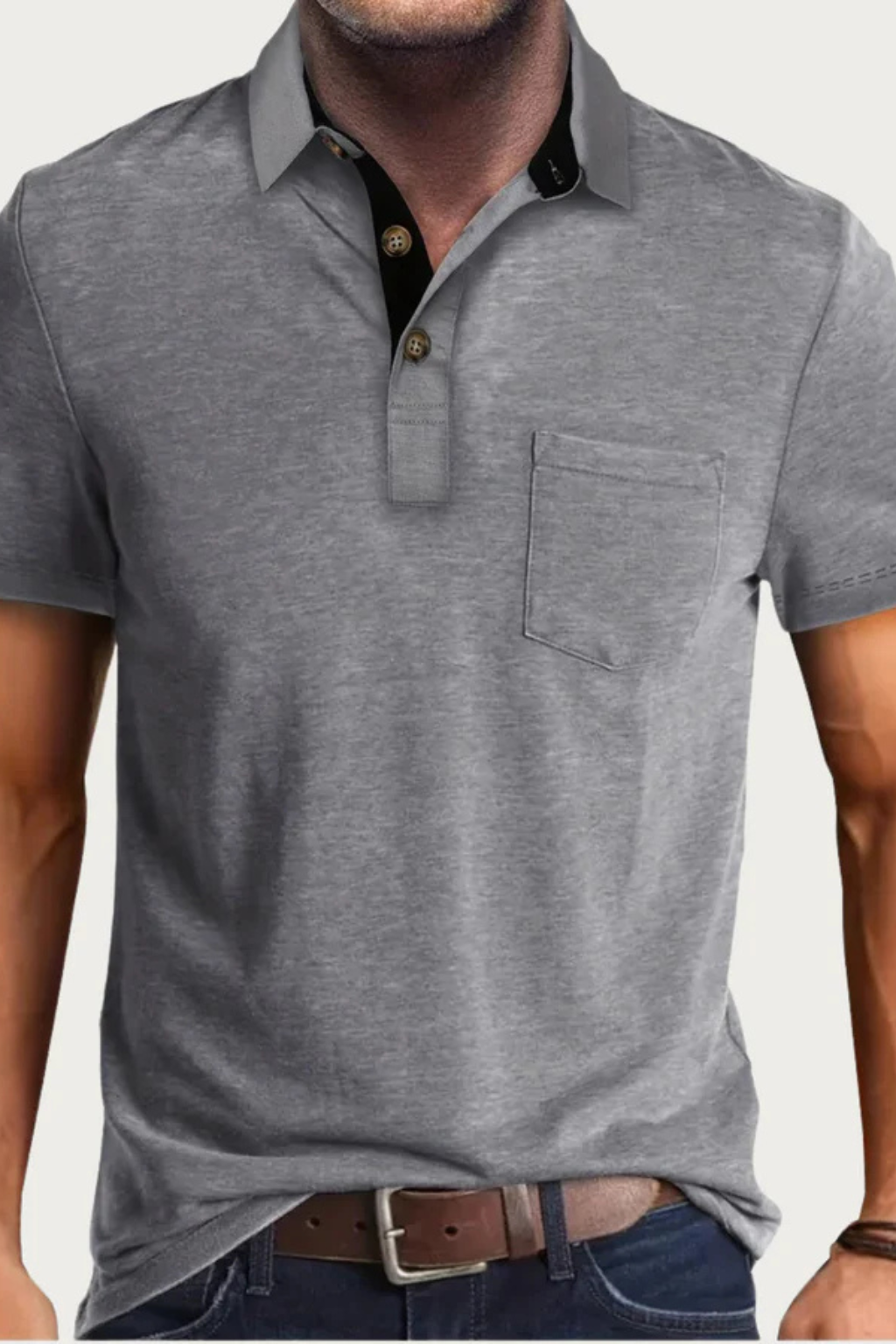 Men’s Casual Contrast Collar Polo | Short Sleeve Shirt with Chest Pocket