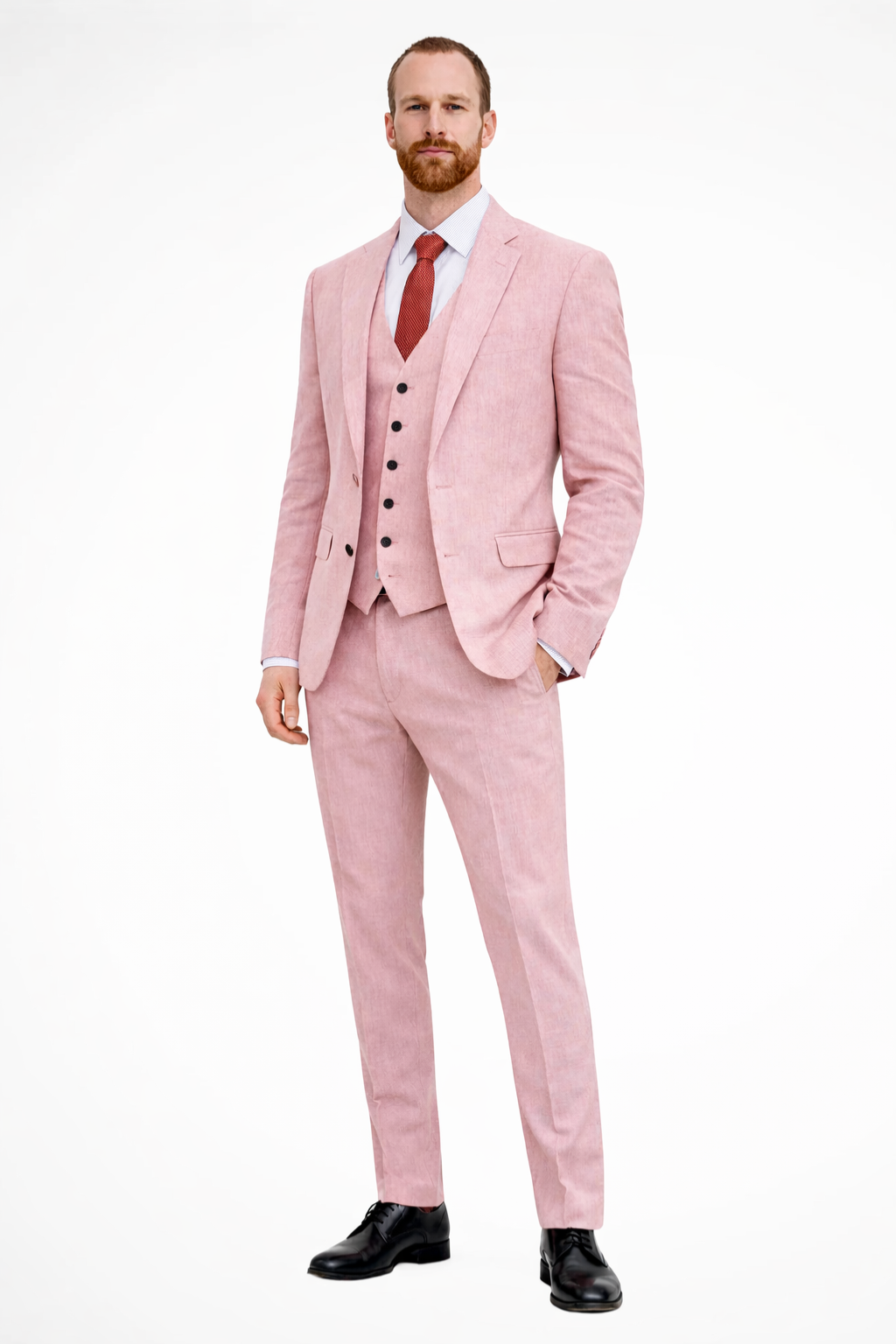 Men’s Light Blue Linen-Style 3-Piece Suit | Formal Blazer, Waistcoat & Trousers Set