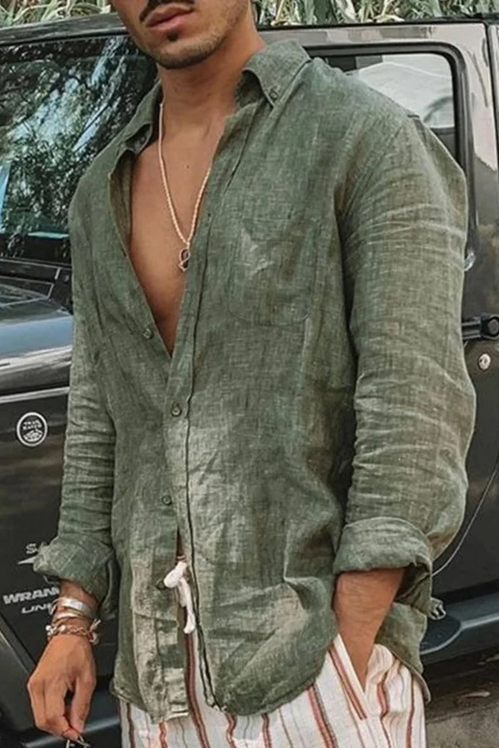 Men’s Lightweight Linen-Blend Shirt | Relaxed Fit Long Sleeve Button-Down