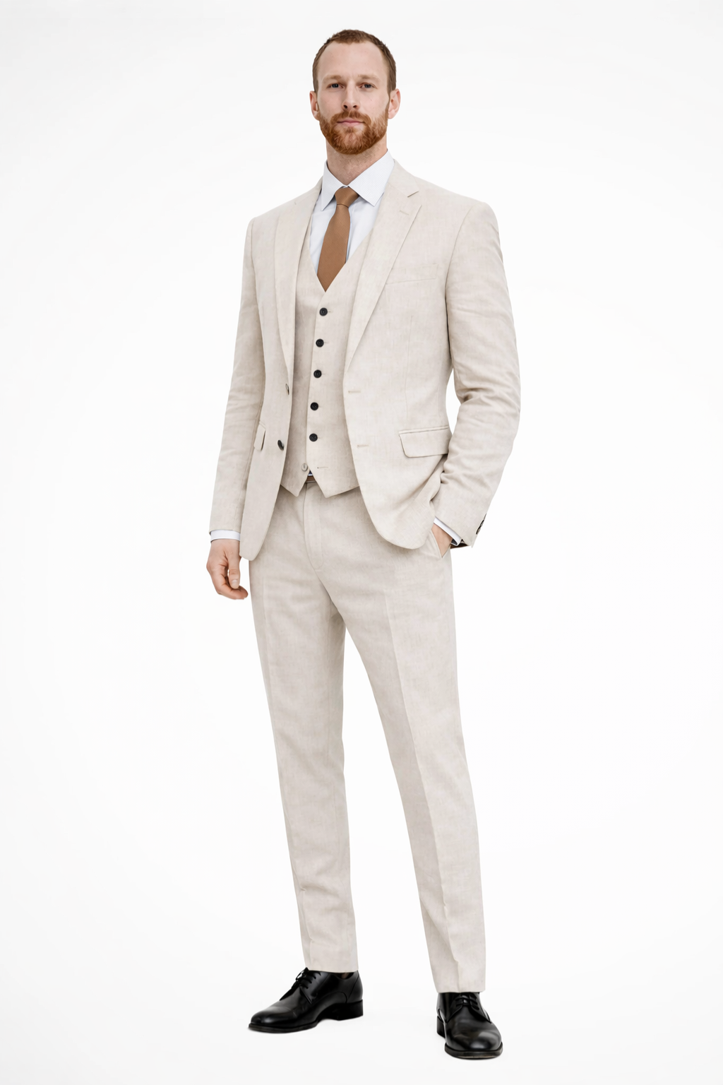 Men’s Light Blue Linen-Style 3-Piece Suit | Formal Blazer, Waistcoat & Trousers Set