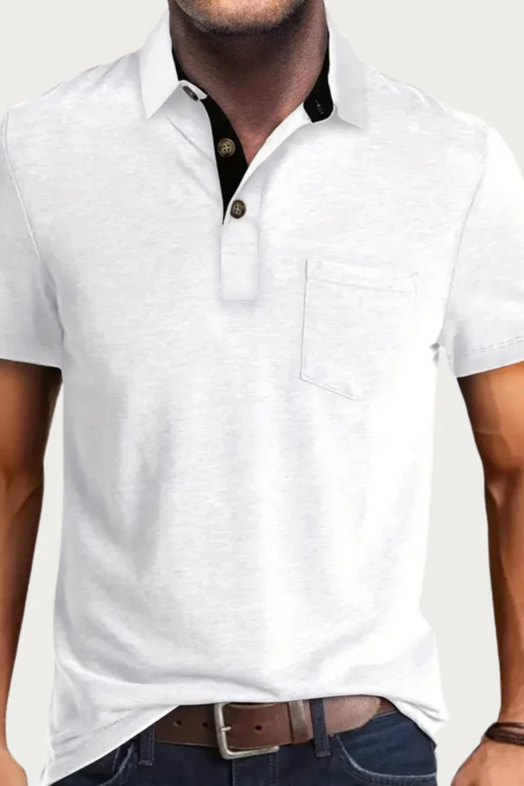 Men’s Casual Contrast Collar Polo | Short Sleeve Shirt with Chest Pocket