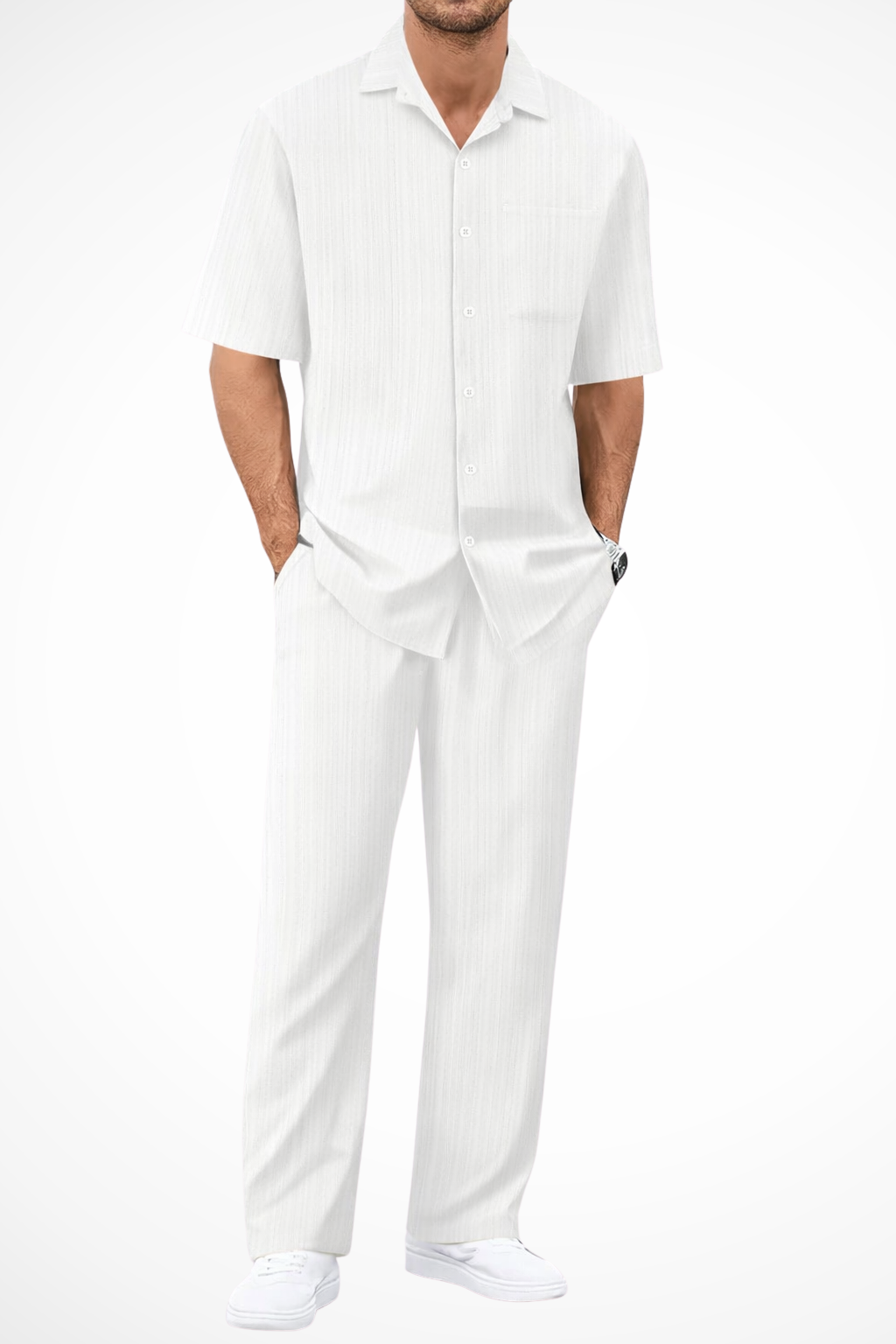 Men’s Textured Summer Co-ord | Short Sleeve Camp Collar Shirt & Straight Leg Trousers