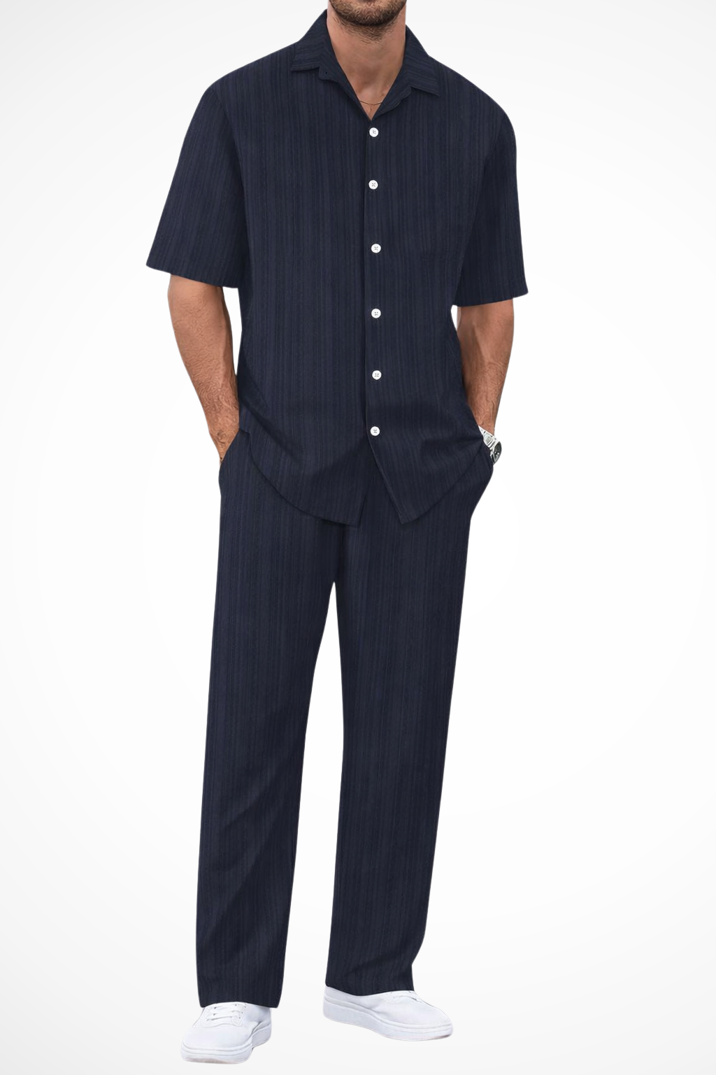 Men’s Textured Summer Co-ord | Short Sleeve Camp Collar Shirt & Straight Leg Trousers