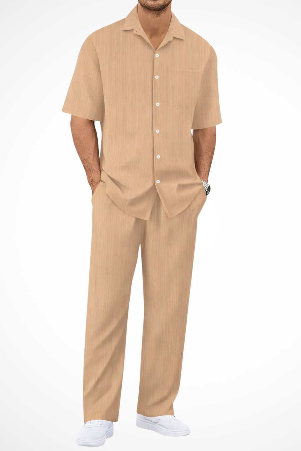 Men’s Textured Summer Co-ord | Short Sleeve Camp Collar Shirt & Straight Leg Trousers