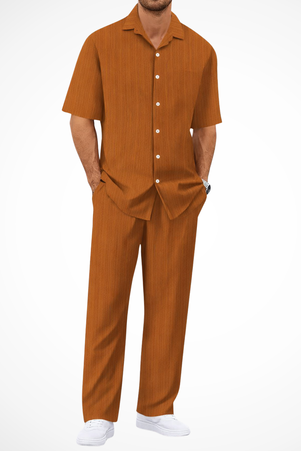 Men’s Textured Summer Co-ord | Short Sleeve Camp Collar Shirt & Straight Leg Trousers