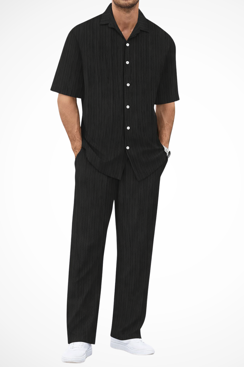 Men’s Textured Summer Co-ord | Short Sleeve Camp Collar Shirt & Straight Leg Trousers