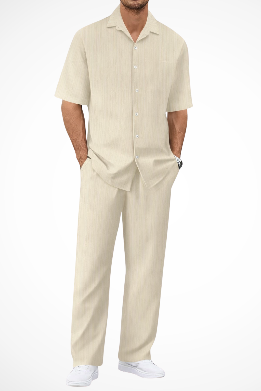 Men’s Textured Summer Co-ord | Short Sleeve Camp Collar Shirt & Straight Leg Trousers