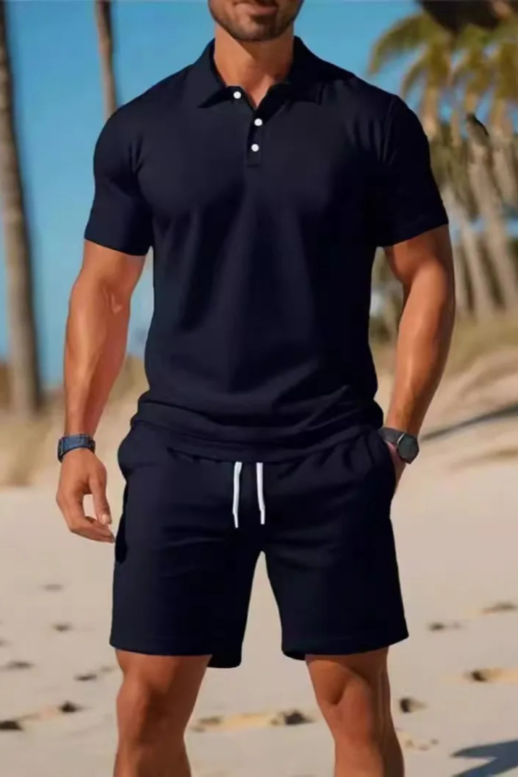 Men’s Midnight Summer Co-ord | classic Polo Shirt & Adjustable Drawstring Shorts