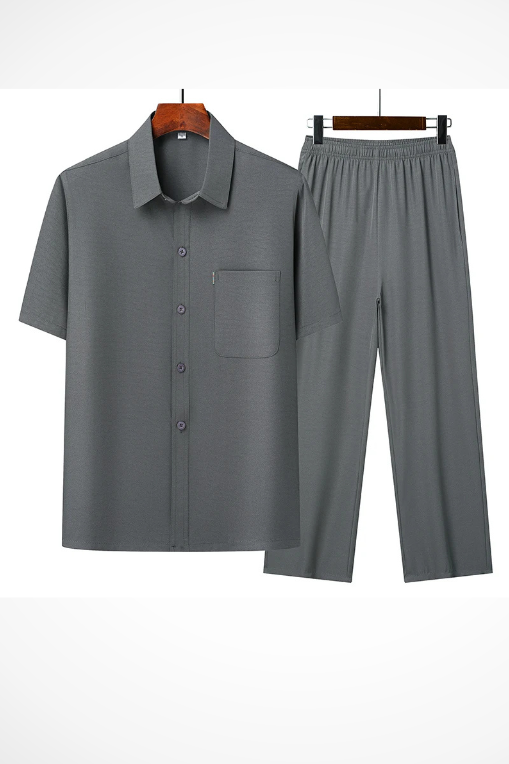 Men’s Navy Leisure Set | Short Sleeve Lapel Shirt & Elastic Waist Trousers