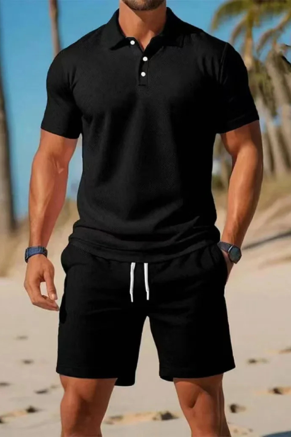 Men’s Midnight Summer Co-ord | classic Polo Shirt & Adjustable Drawstring Shorts